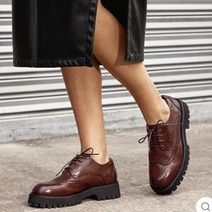 Beau Today Brown Oxford Classic Derby Leather Wingtip Platform Loafers size 9.5